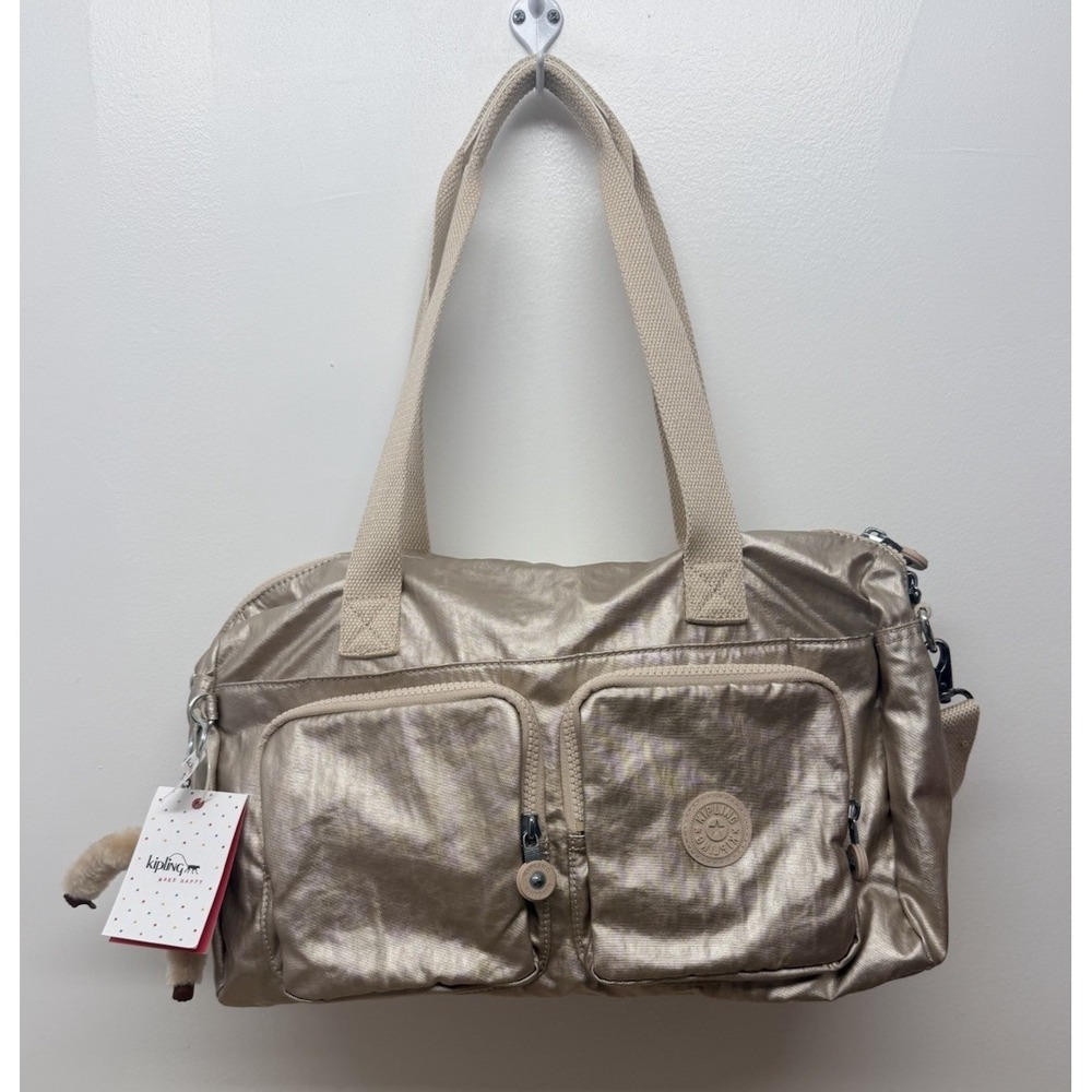 New Kipling Cyrene Crossbody/Shoulder Bag Metallic Gold/Tan‎ Monkey Charm #24